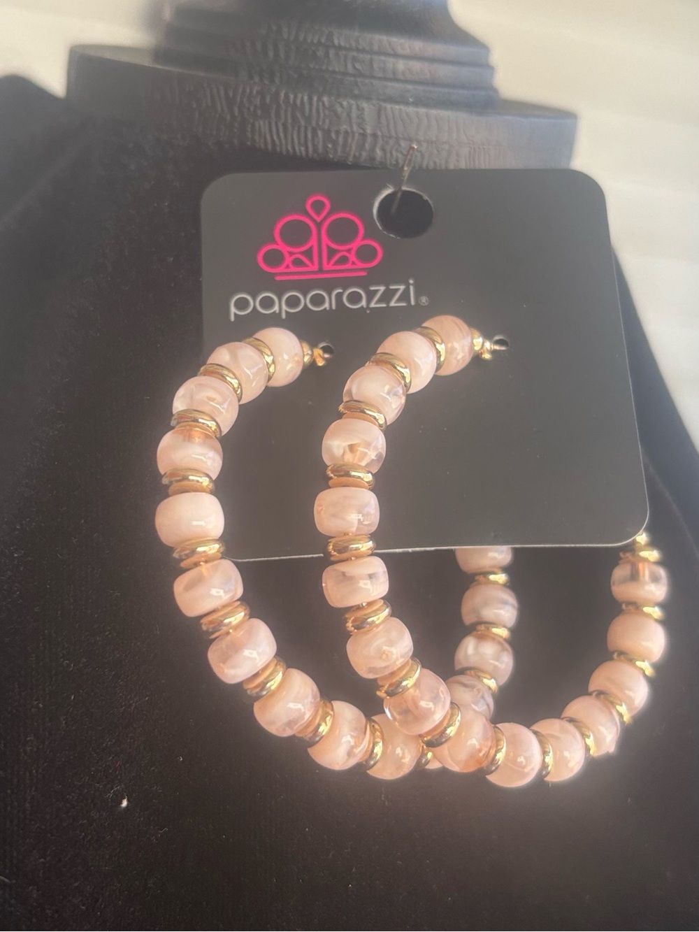 Paparazzi Pinkish Pearlized Hoop Earrings - Gold Accent-B